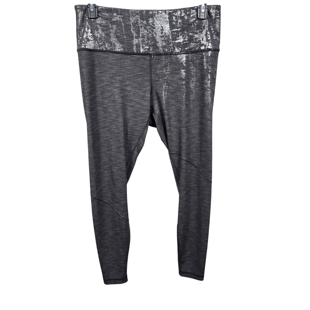 Lululemon Wunder Under High Rise Foil Silver Print Leggings Grey Womens Size 14